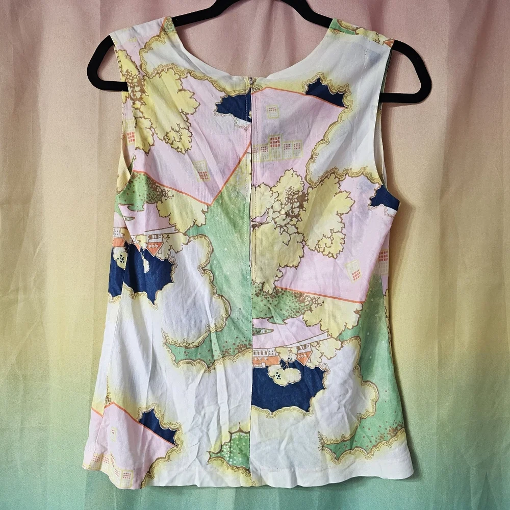 Vintage 60's Funky Landscape Retro Sleeveless Top (Peter Max Inspired) - Picture 3 of 8